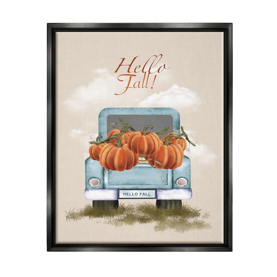 Stupell Industries Hello Fall Seasonal Autumn Pumpkins Framed Floater Canvas Wall Art